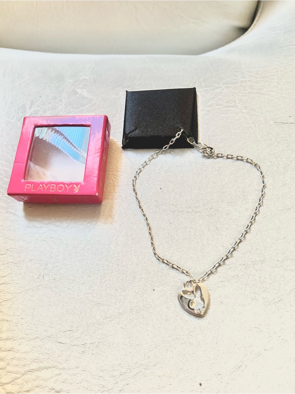 PLAYBOY Original Silver Heart Ankle Bracelet with Bunny Cutout!
